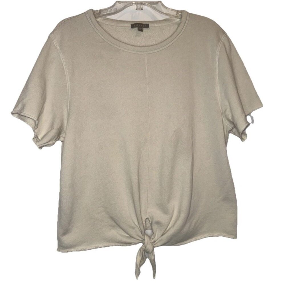 LILLA P Women’s Cream Crew Neck Short Sleeve Cotton Front Knot Top Shirt Sz XL